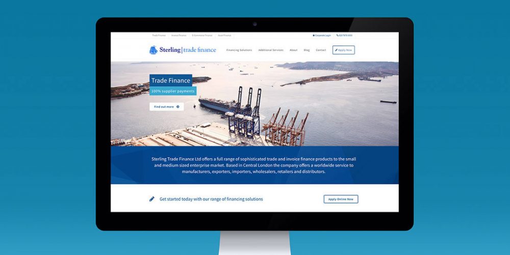 Sterling trade finance homepage screenshot of financial marketing